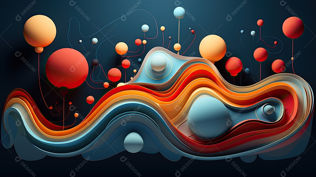 Fundo abstrato pintura 3D abstrata com redemoinhos de bolhas coloridas