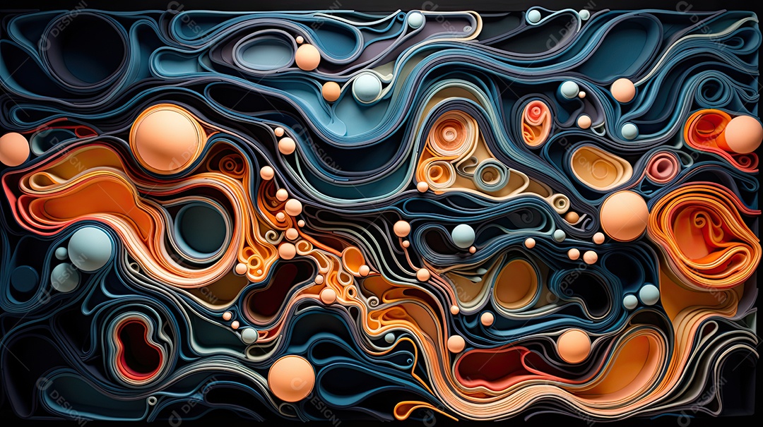 Fundo abstrato pintura 3D abstrata com redemoinhos de bolhas coloridas