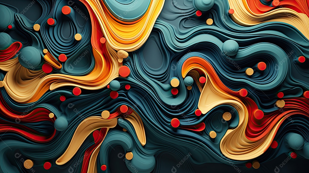 Fundo abstrato pintura 3D abstrata com redemoinhos de bolhas coloridas