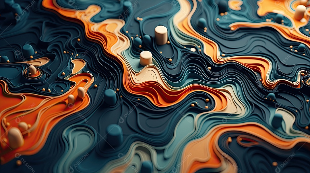 Fundo abstrato pintura 3D abstrata com redemoinhos de bolhas coloridas