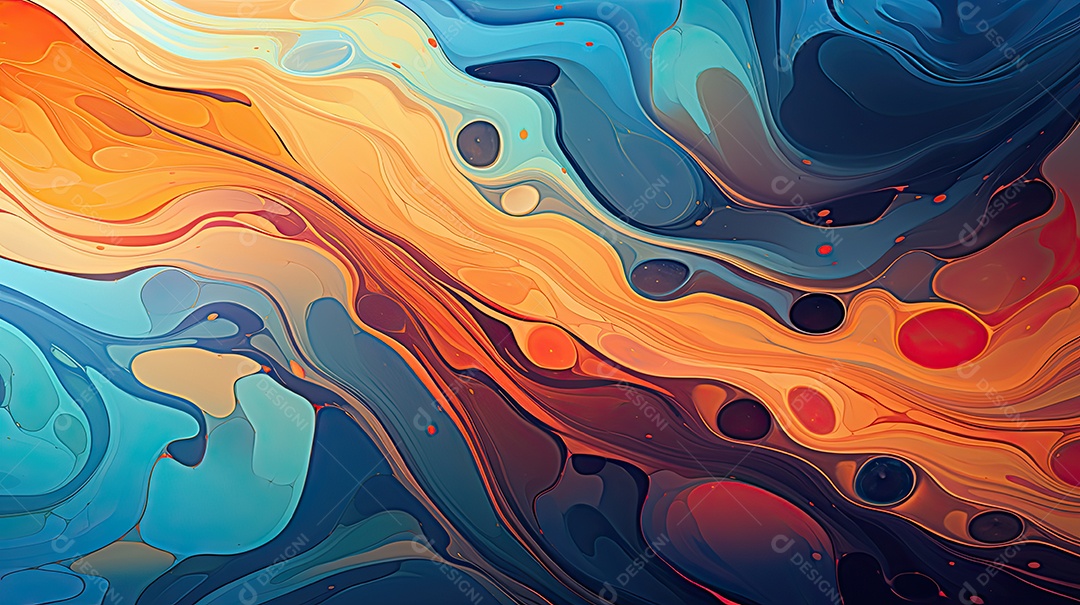 Fundo abstrato pintura 3D abstrata com redemoinhos de bolhas coloridas