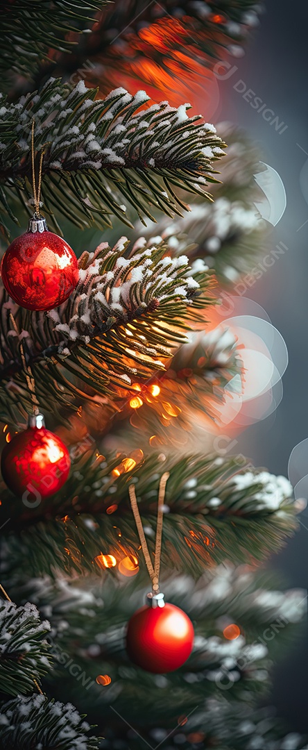 Árvore de Natal com luzes e enfeites close-up