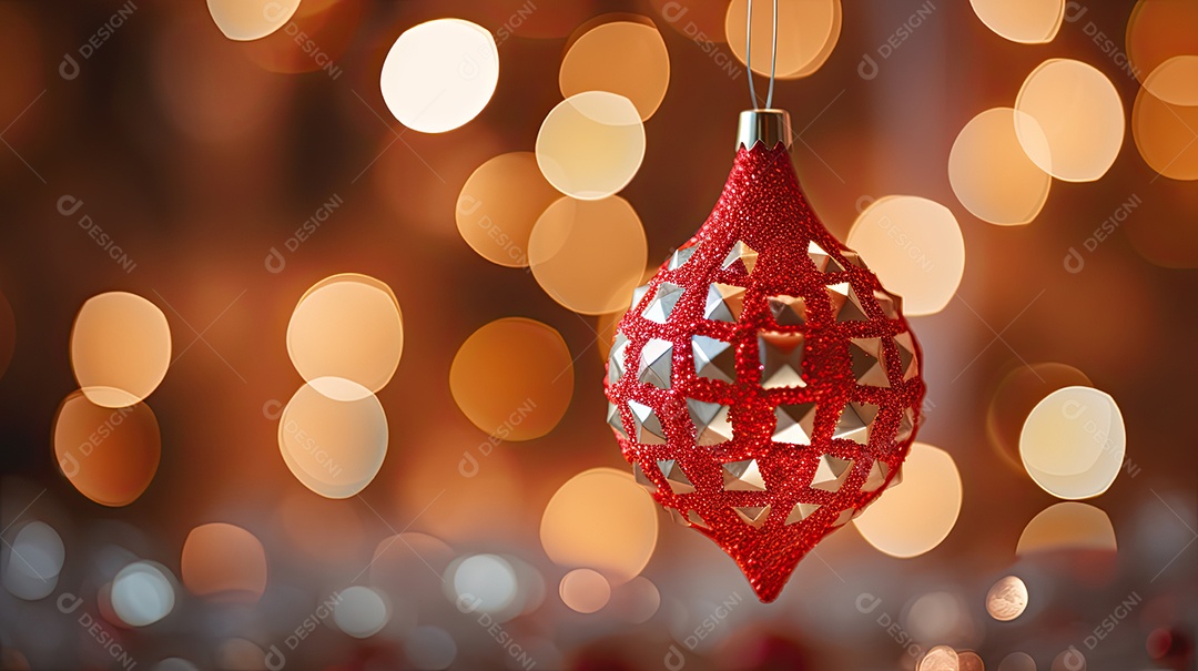 Árvore de Natal com luzes e enfeites close-up