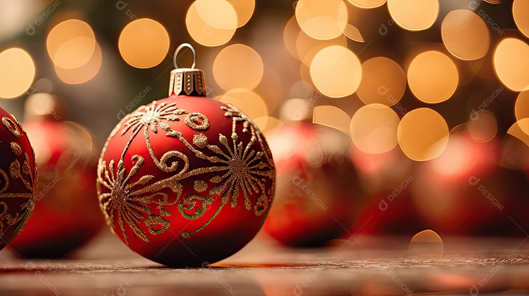 Árvore de Natal com luzes e enfeites close-up