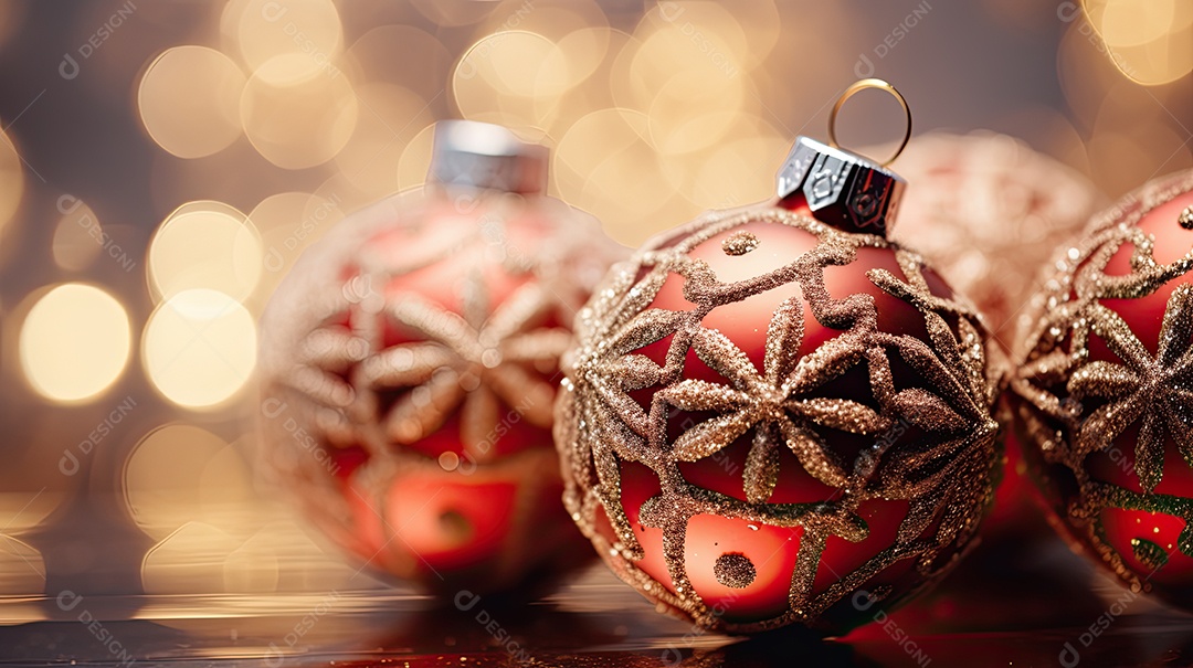 Árvore de Natal com luzes e enfeites close-up