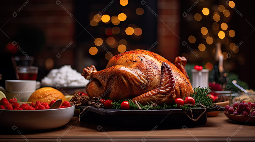 Celebração festiva de peru assado