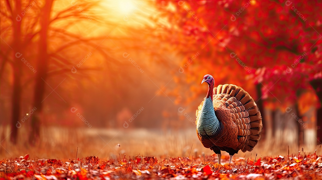 Peru selvagem macho se pavoneando ao pôr do sol