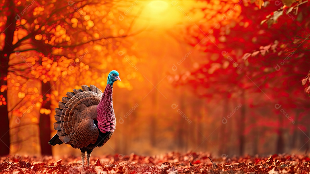 Peru selvagem macho se pavoneando ao pôr do sol