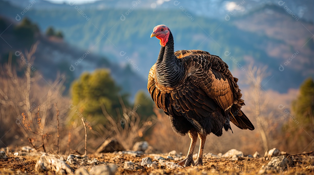 Peru selvagem macho se pavoneando ao pôr do sol