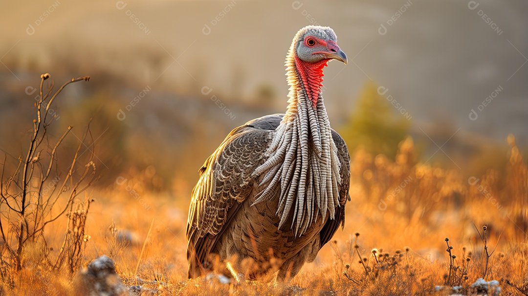 Peru selvagem macho se pavoneando ao pôr do sol