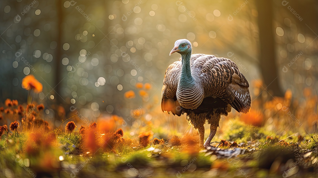 Peru selvagem macho se pavoneando ao pôr do sol