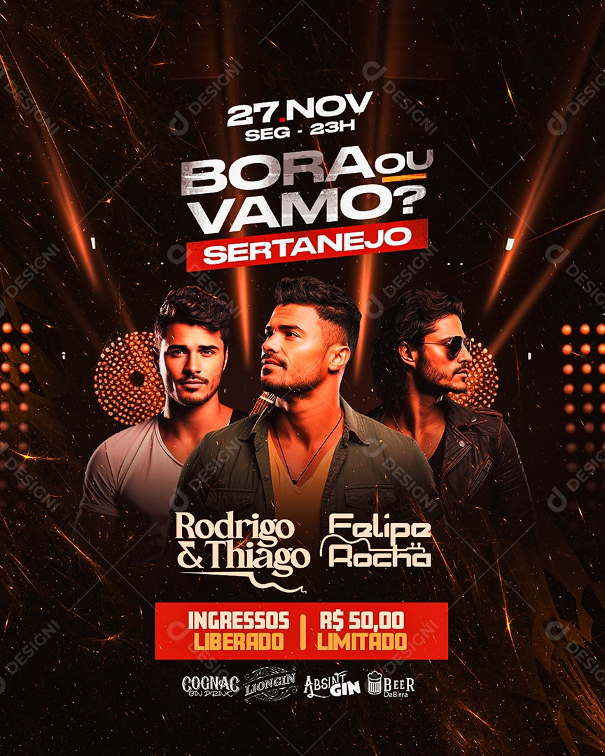Flyer Bora ou Vamo Sertanejo Rodrigo & Thiago Felipe Rocha Social Media PSD Editável