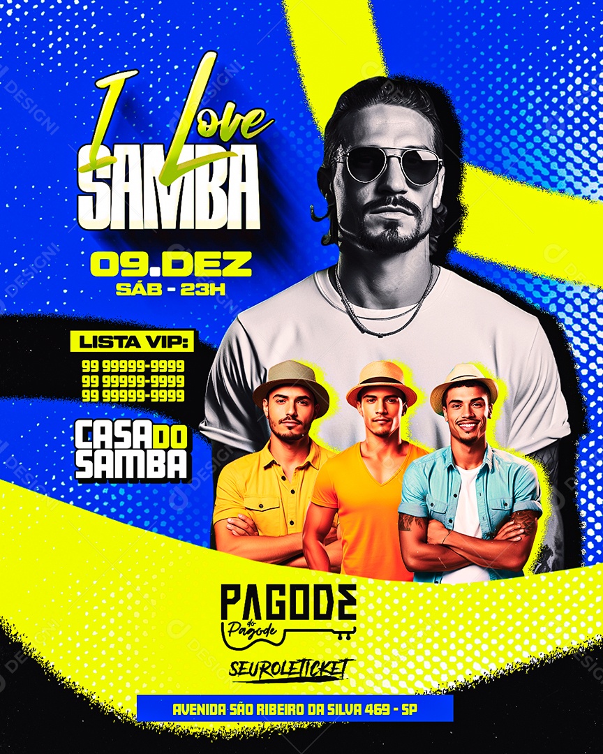 Flyer I Love Samba Casa do Samba Pagode do Pagode Social Media PSD Editável