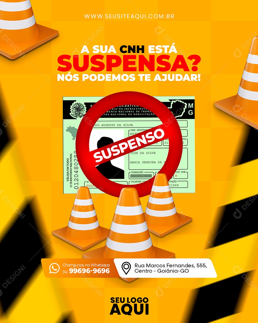 Auto Escola a sua CNH Está Suspensa Nós Podemos te Ajudar Social Media PSD Editável
