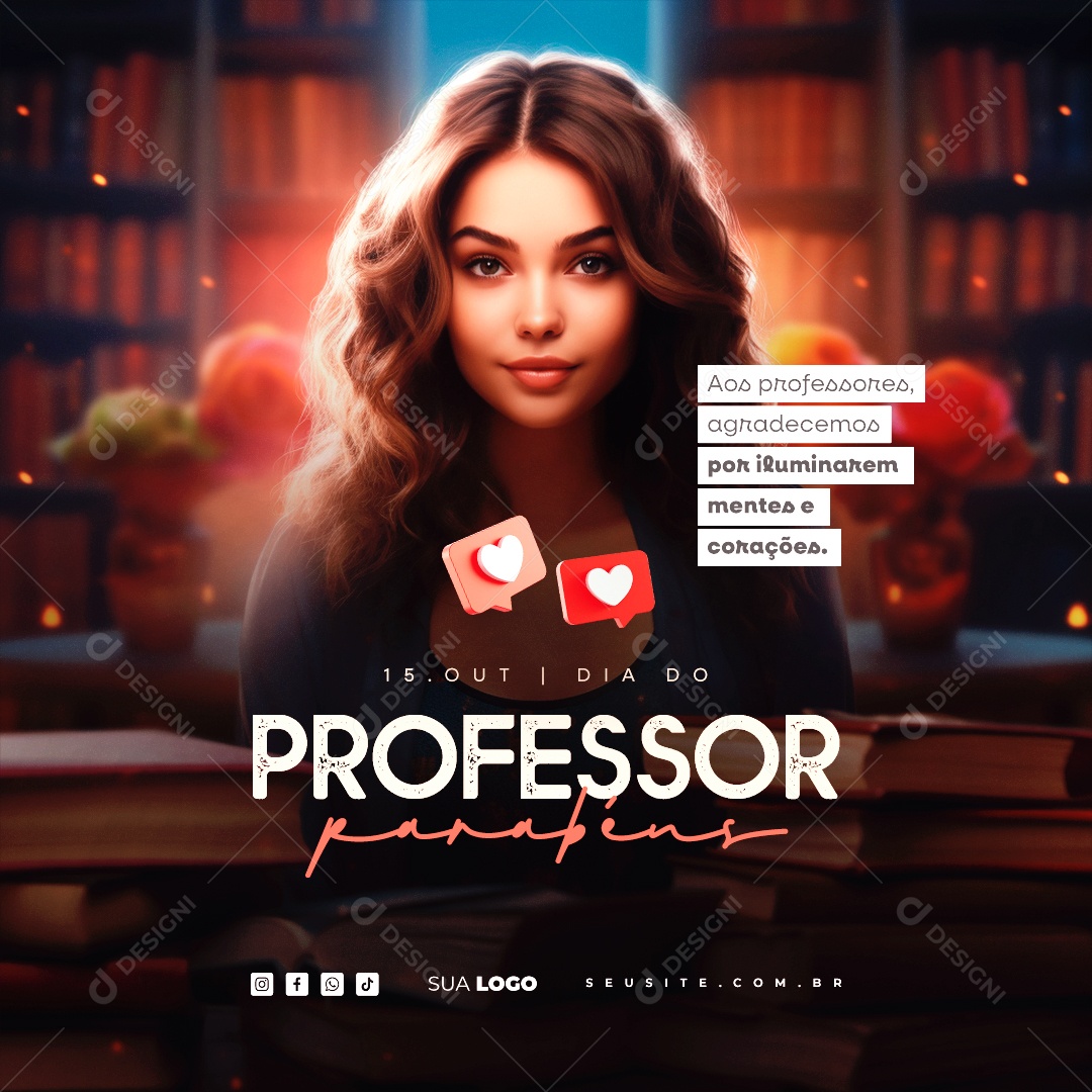 Dia Do Professor Agradecemos por Iluminarem Mentes e Corações Social Media PSD Editável