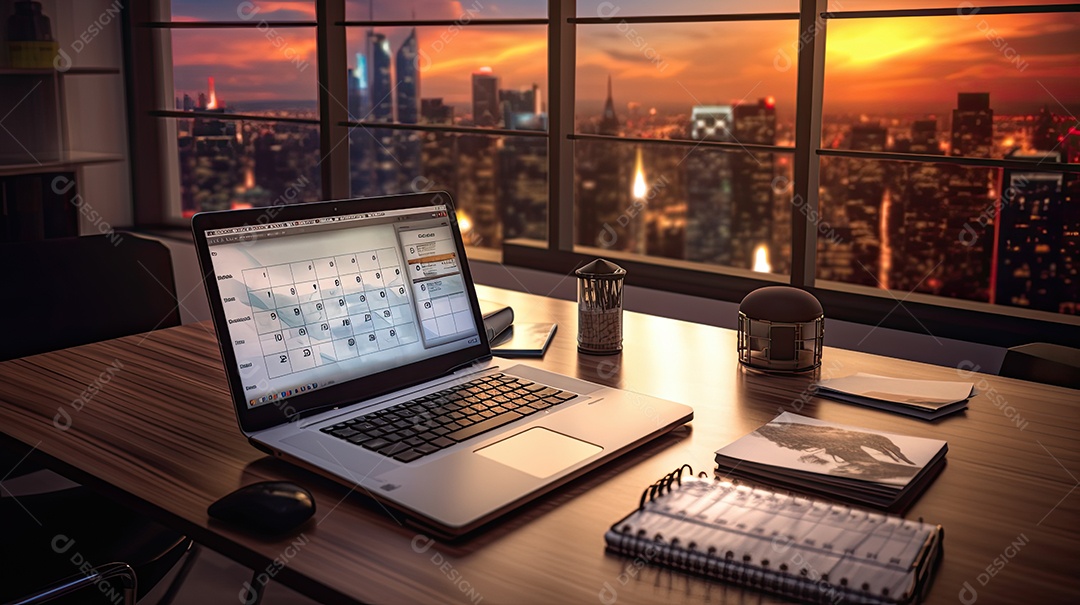 um laptop na mesa dentro de um escritório