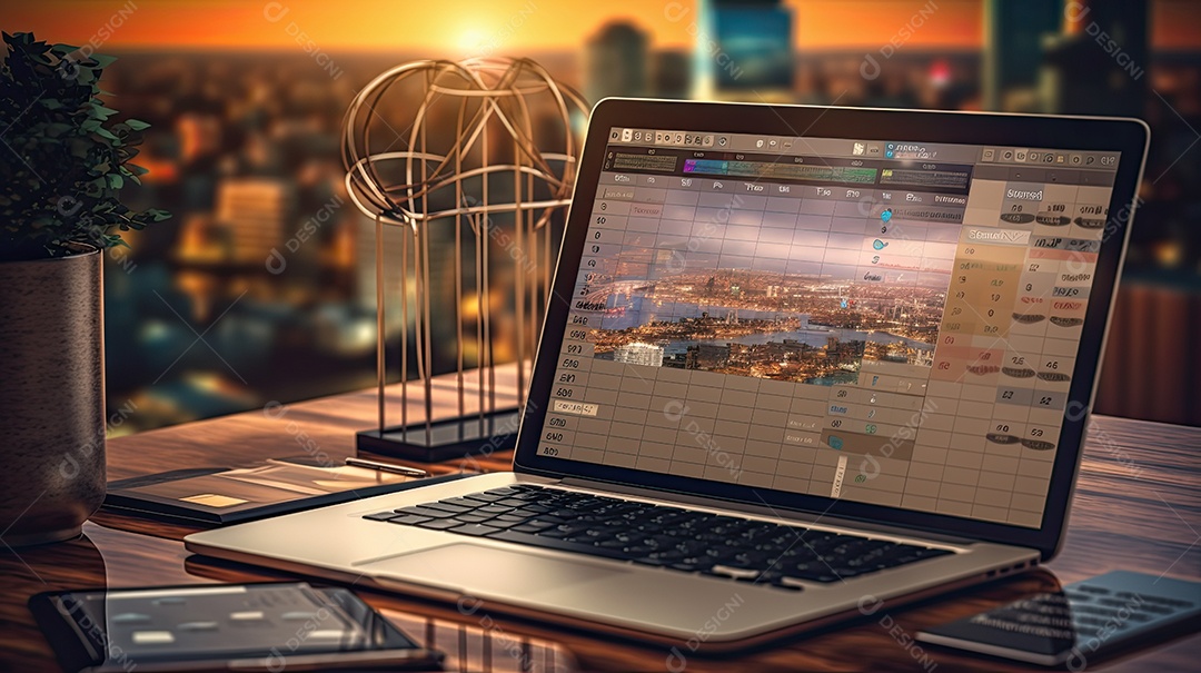 um laptop na mesa dentro de um escritório