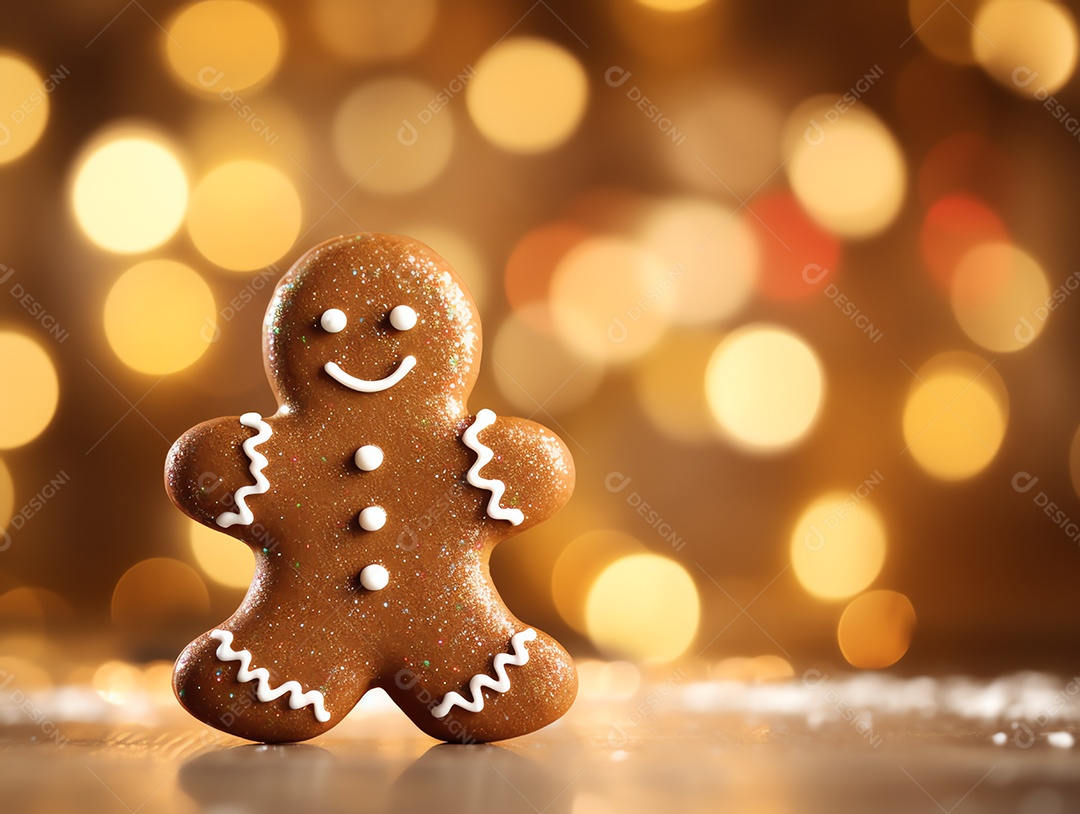 Pão de gengibre com fundo claro bokeh para celebração do feriado de Natal