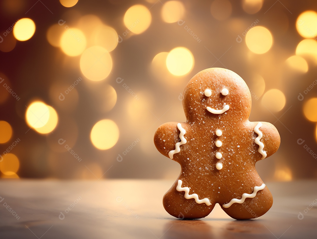 Pão de gengibre com fundo claro bokeh para celebração do feriado de Natal