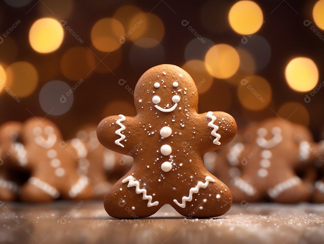 Pão de gengibre com fundo claro bokeh para celebração do feriado de Natal