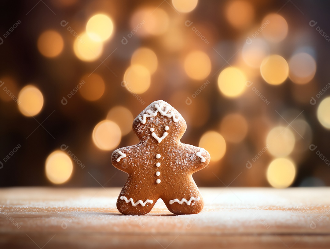 Pão de gengibre com fundo claro bokeh para celebração do feriado de Natal