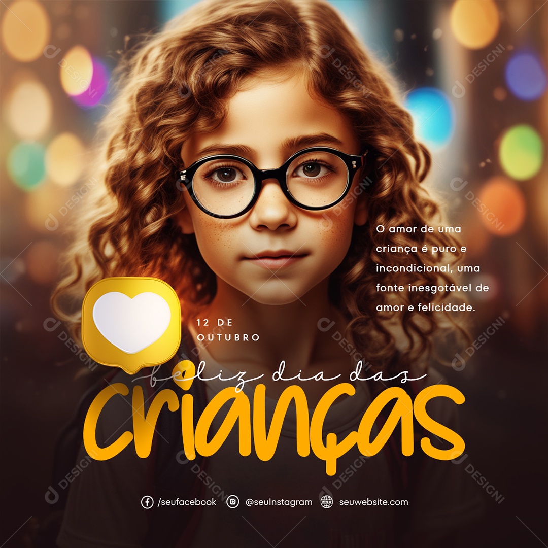 Social Media Feed Feliz Dia Das Crianças Amor e Felicidade PSD Editável