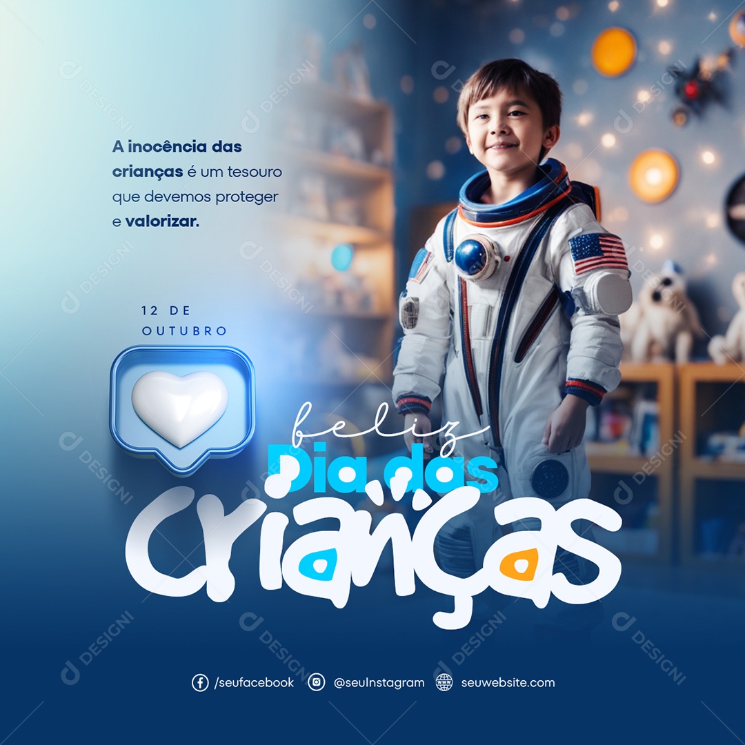 Social Media Feed Proteger e Valorizar Feliz Dia Das Crianças PSD Editável