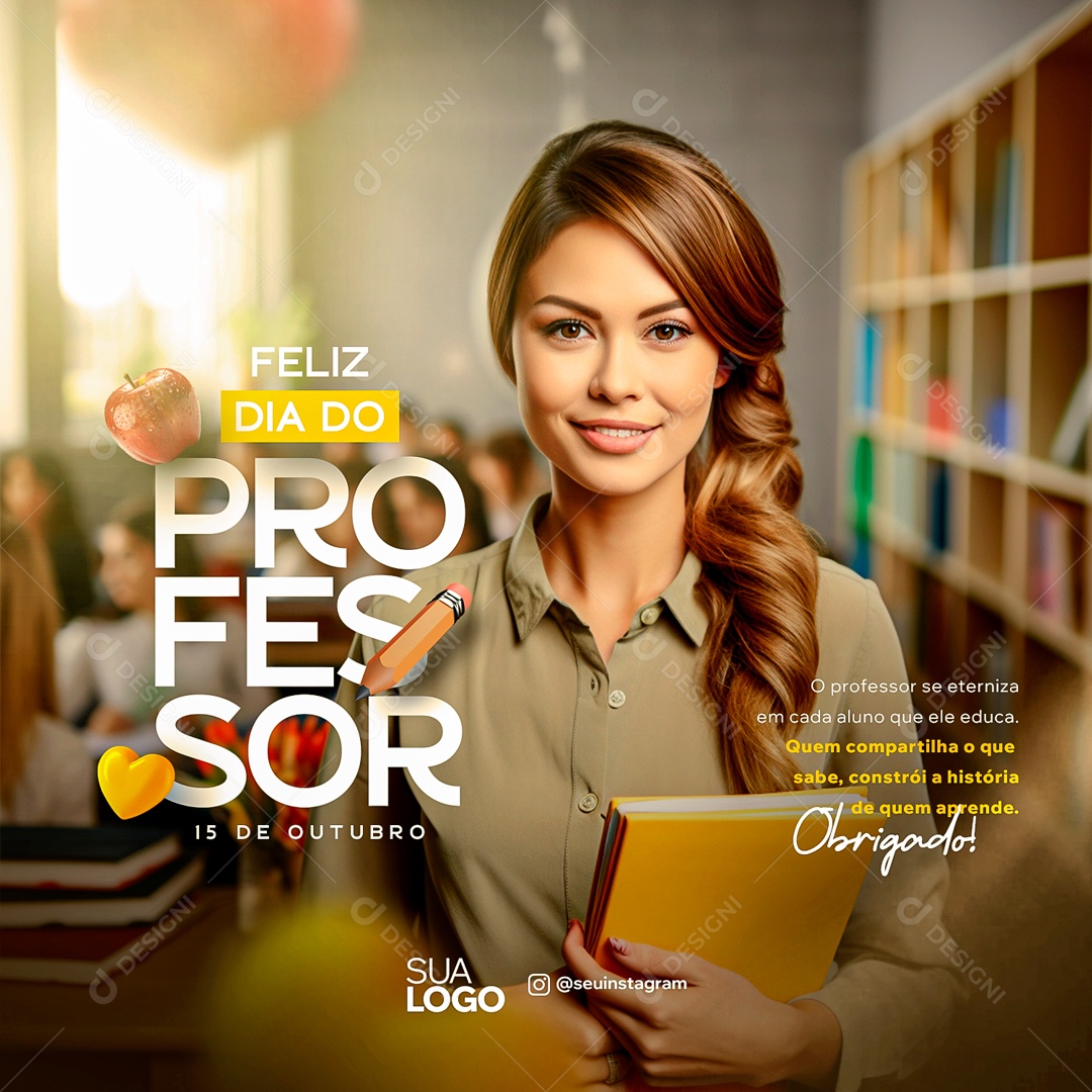 Feliz Dia Do Professor 15 De Outubro Social Media PSD Editável