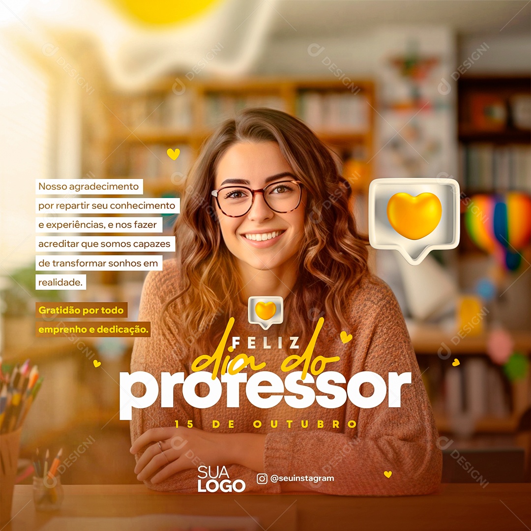 Social Media Feliz Dia Do Professor 15 De Outubro PSD Editável