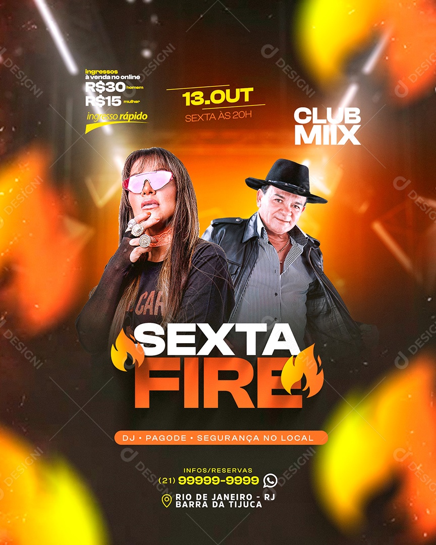 Flyer Feed Sexta Fire Social Media PSD Editável