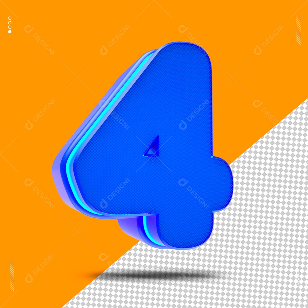 Número 4 Azul Elemento 3D para Composição PSD