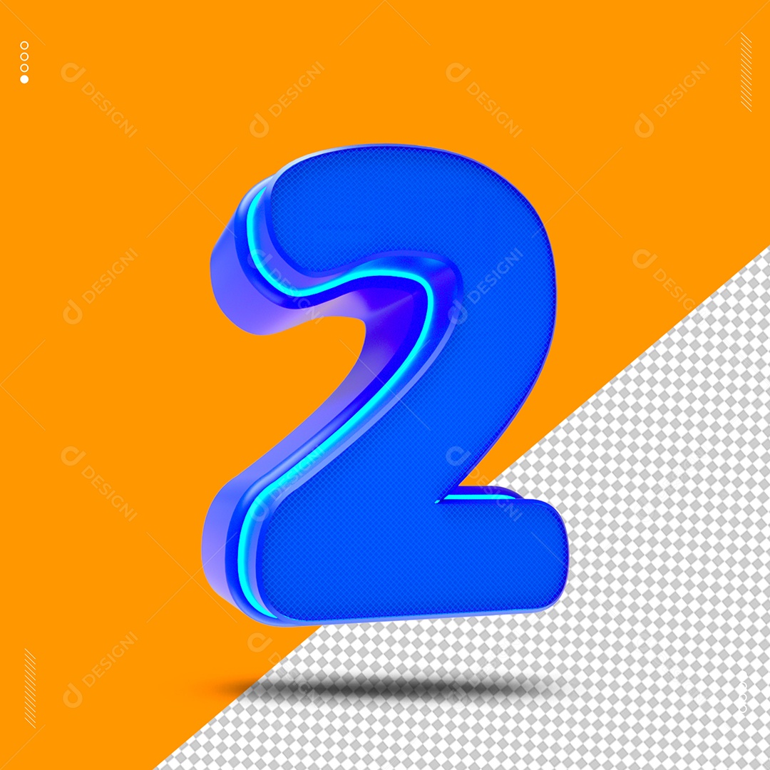 Número 2 Azul Elemento 3D para Composição PSD