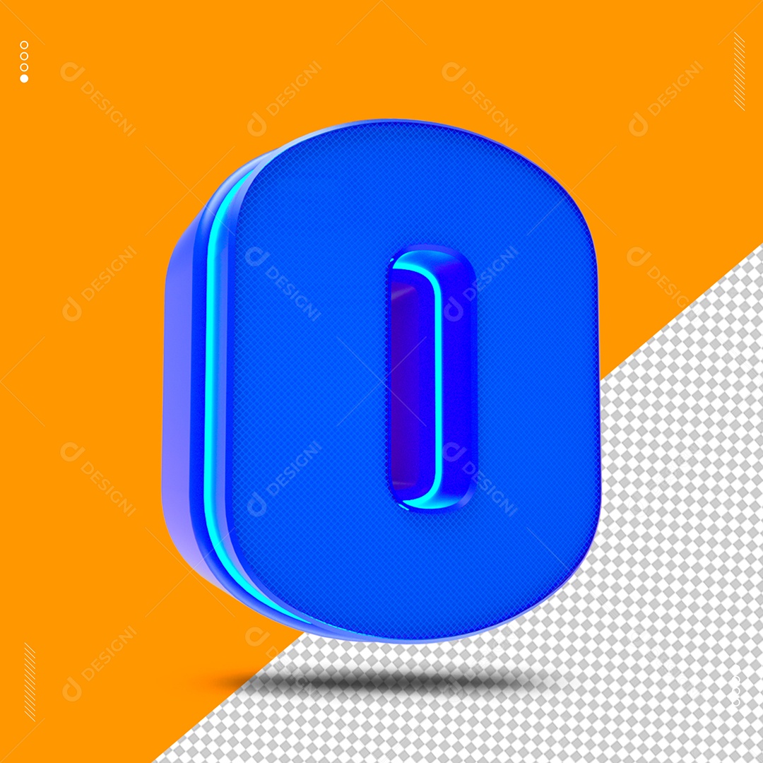 Número 0 Azul Elemento 3D para Composição PSD