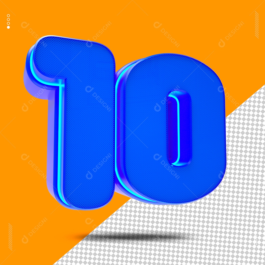 Número 10 Azul Elemento 3D para Composição PSD