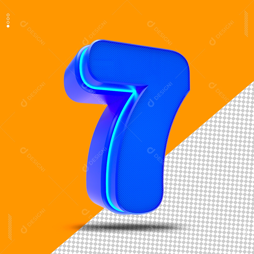Número 7 Azul Elemento 3D para Composição PSD