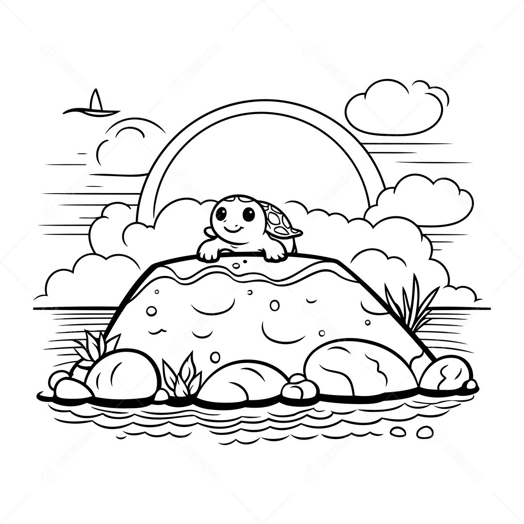 Tartaruga Desenho Para Colorir Vetor EPS