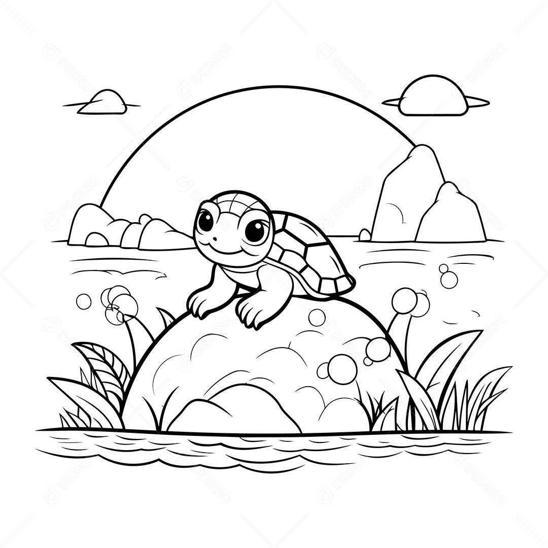 Tartaruga Desenho Para Colorir Vetor EPS