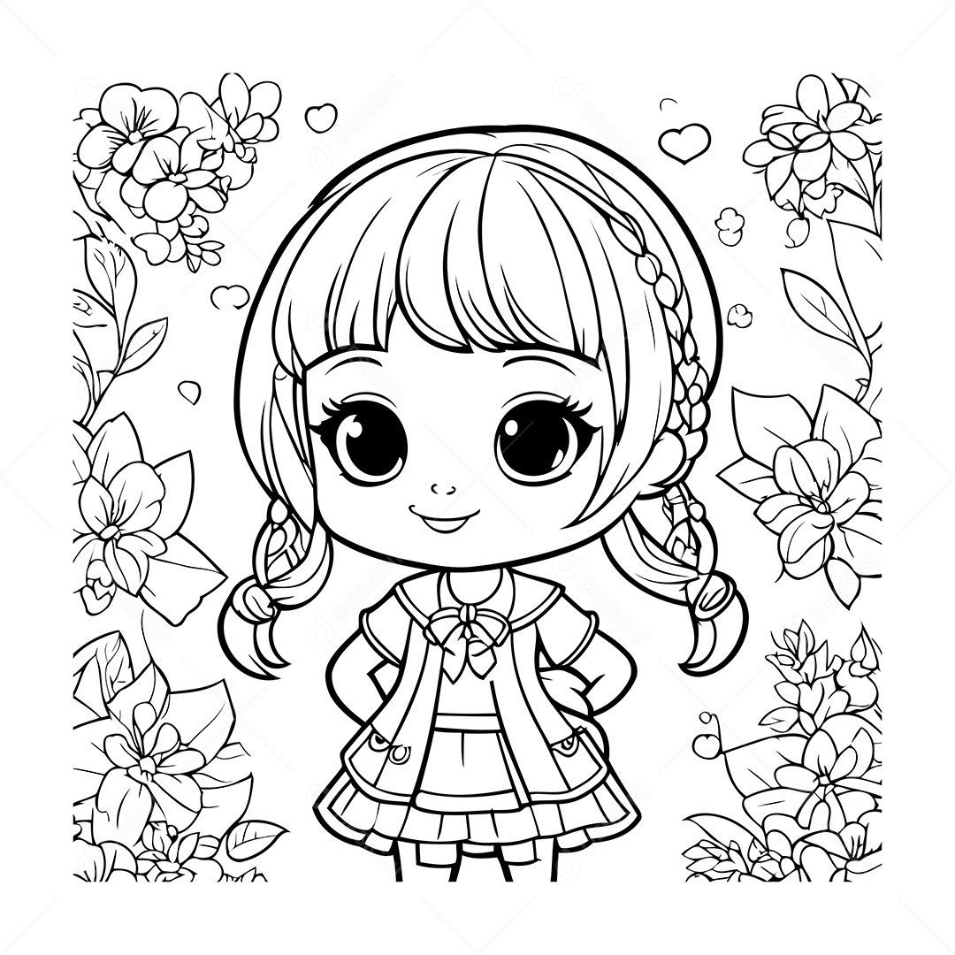 Garota Desenho Para Colorir Vetor EPS