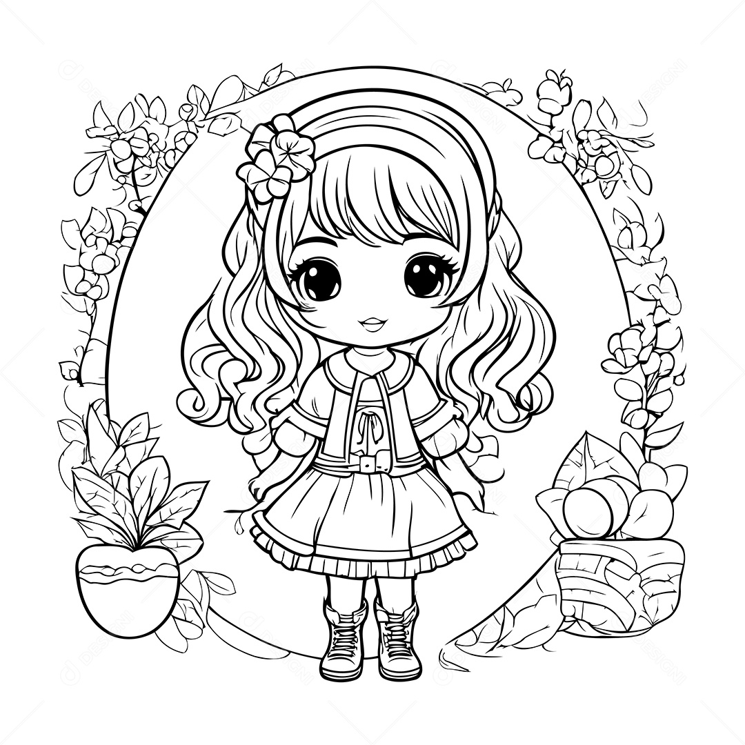 Garota Desenho Para Colorir Vetor EPS