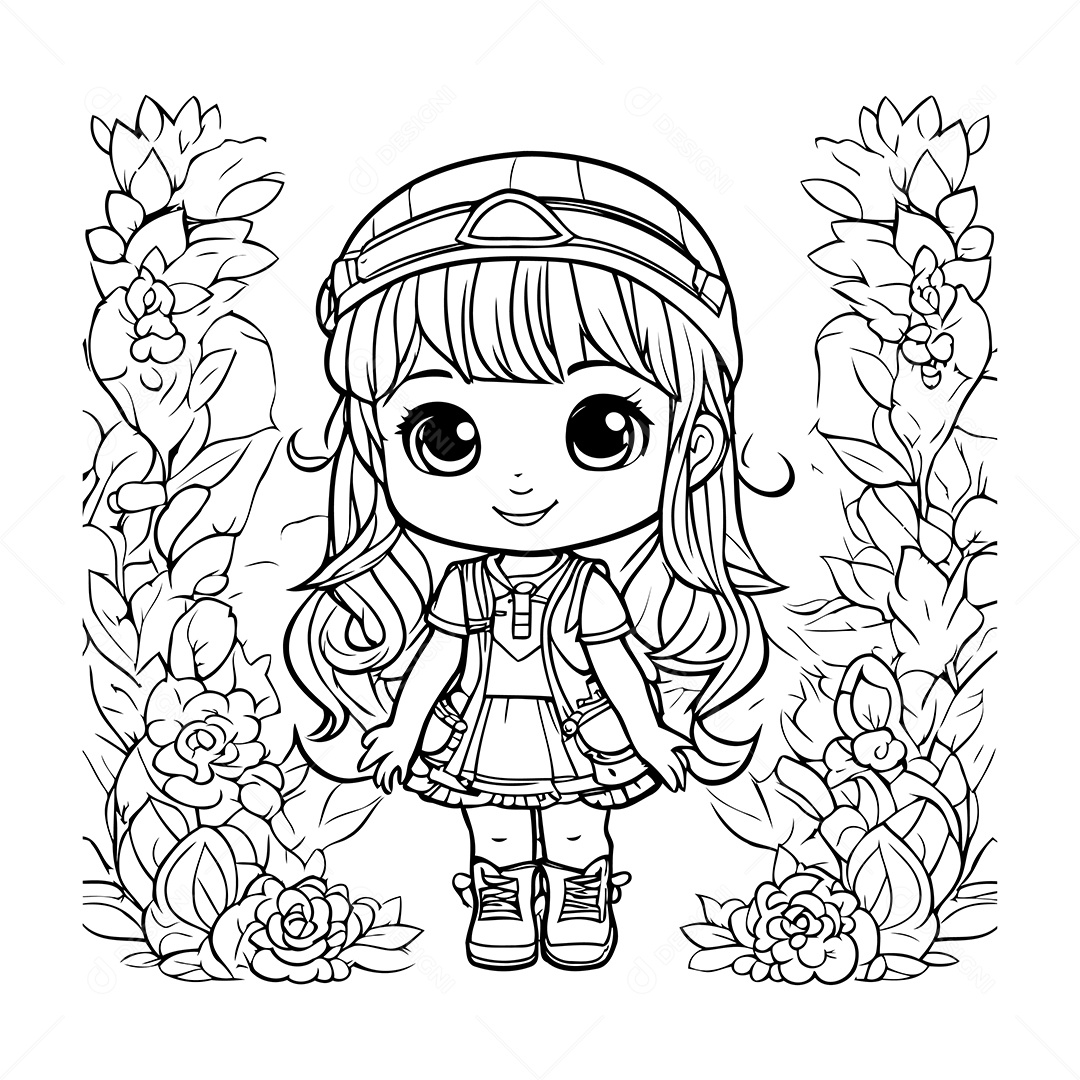 Garota Desenho Para Colorir Vetor EPS