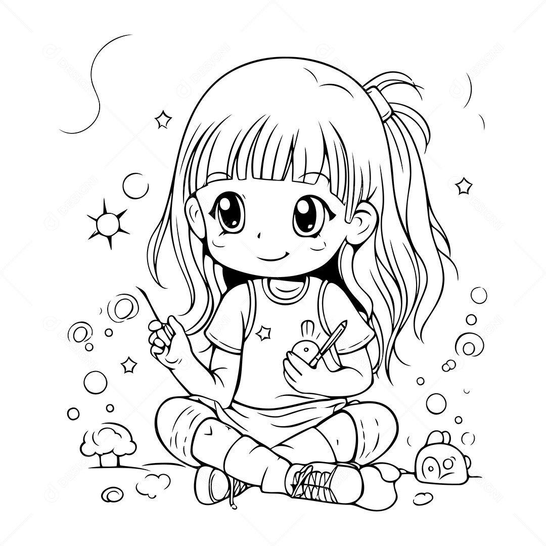 Garota Desenho Para Colorir Vetor EPS