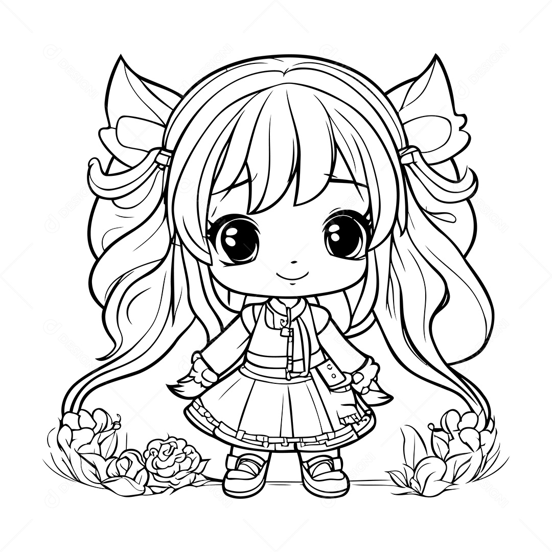 Garota Desenho Para Colorir Vetor EPS