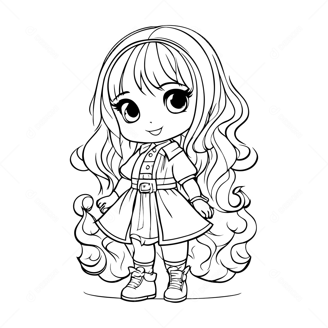 Garota Desenho Para Colorir Vetor EPS