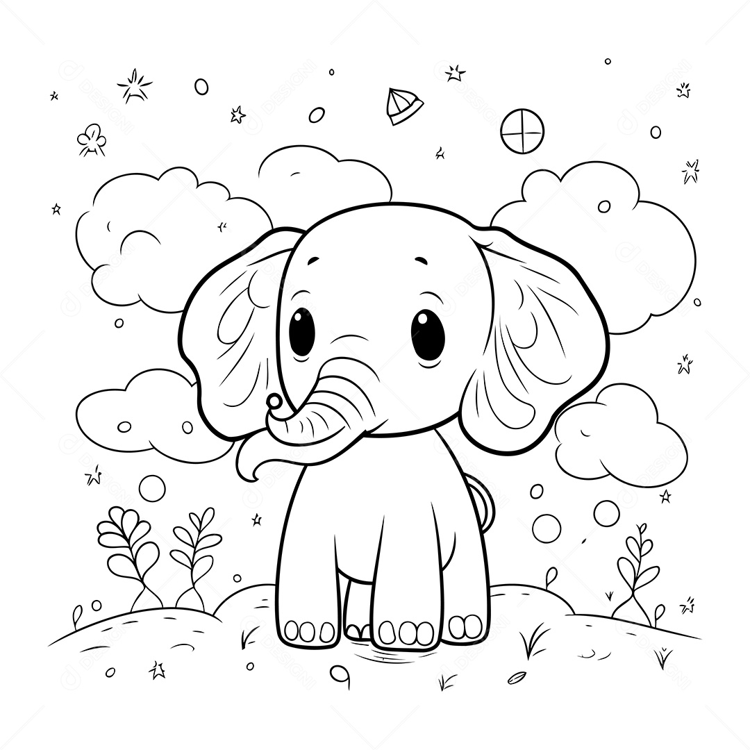 Elefante Desenho Para Colorir Vetor EPS