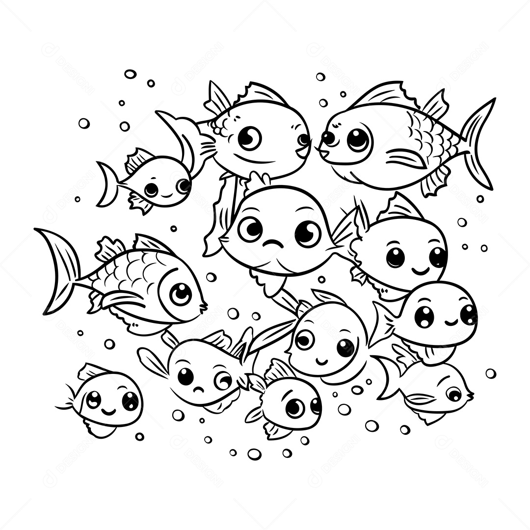 Peixes Desenho Para Colorir Vetor EPS