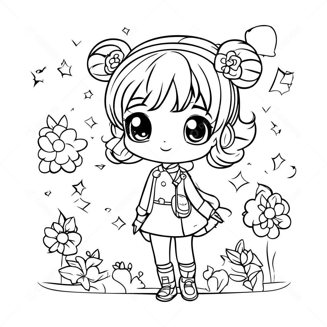 Garota Desenho Para Colorir Vetor EPS