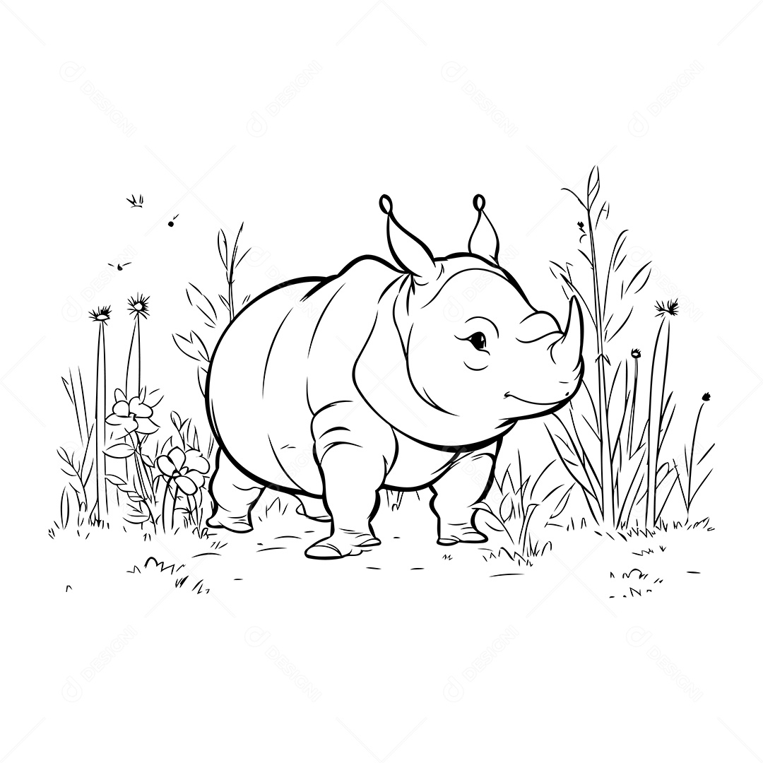 Rinoceronte Desenho Para Colorir Vetor EPS