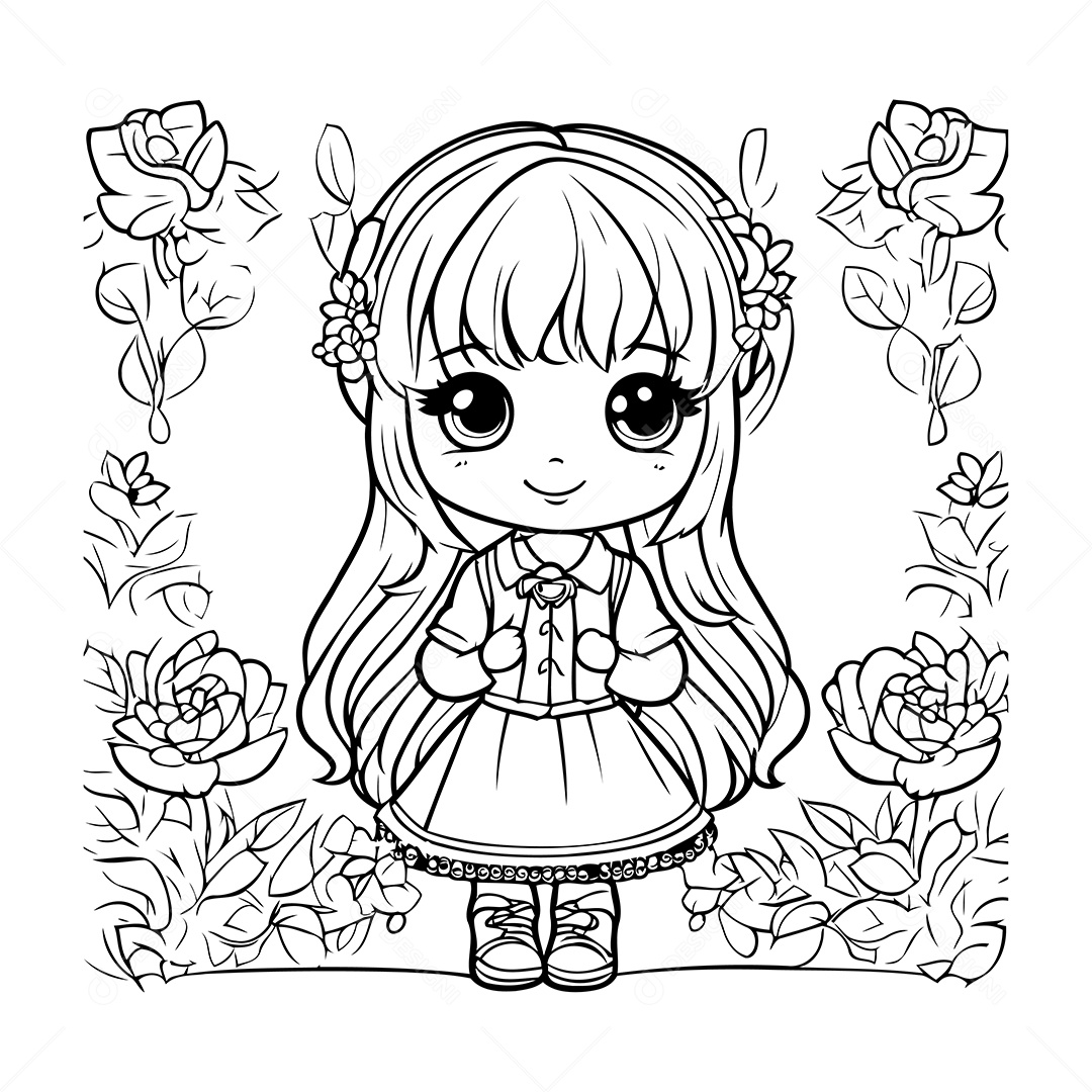 Garota Desenho Para Colorir Vetor EPS