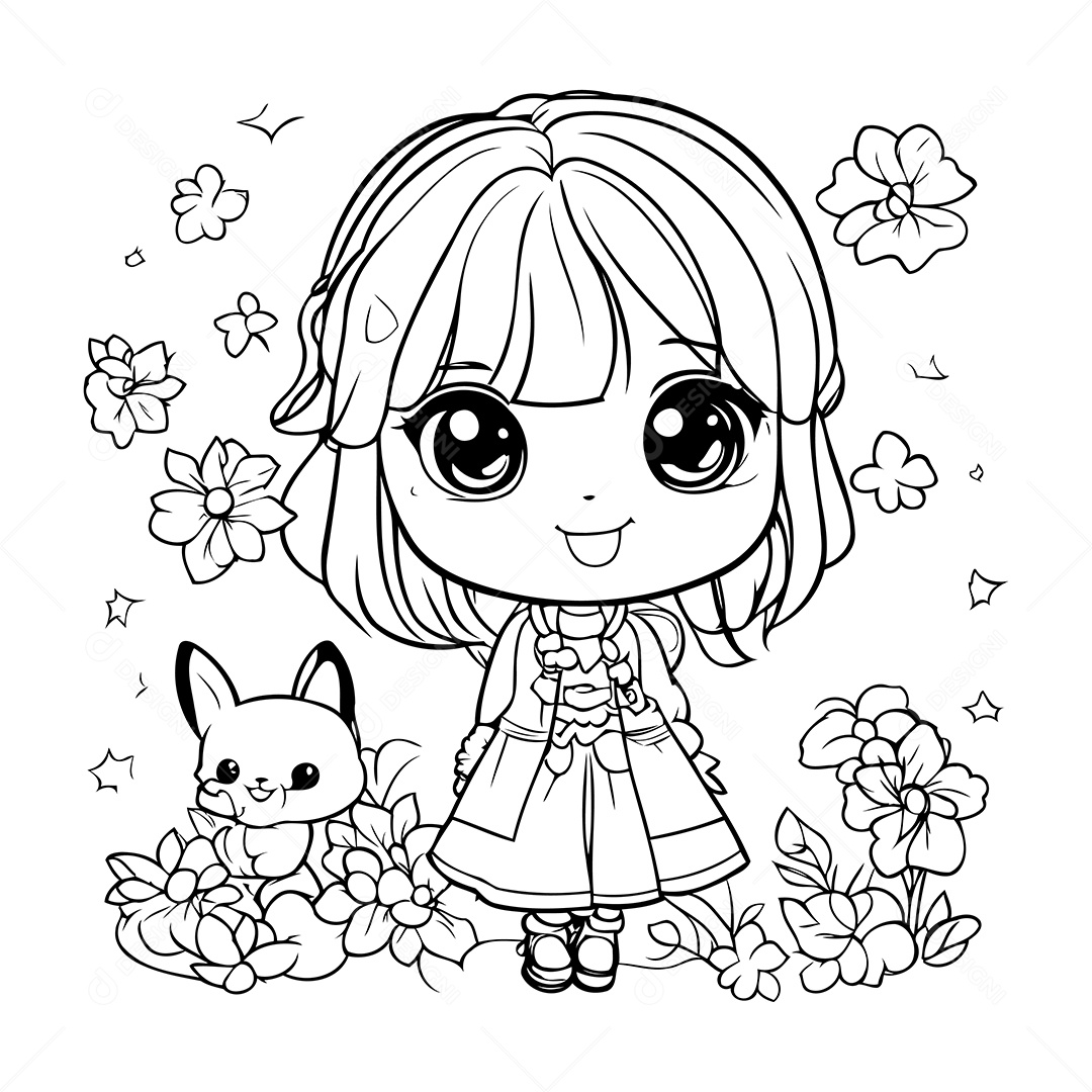 Garota Desenho Para Colorir Vetor EPS