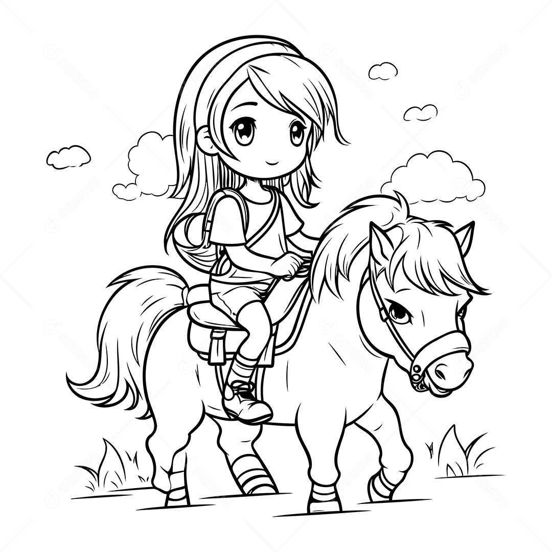 Garota de Cavalo Desenho Para Colorir Vetor EPS